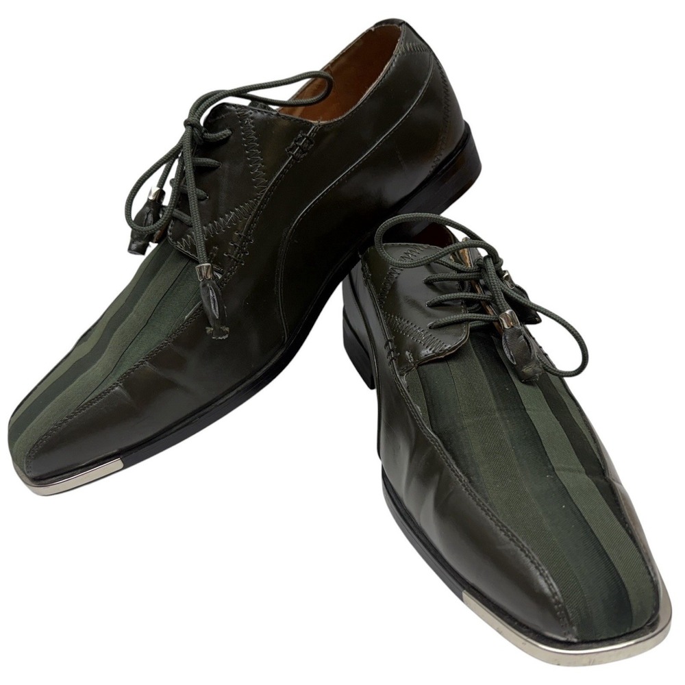 Expressions by RC Men's Dress Shoes Green Leather Fabric Size 10.5 Square Toe